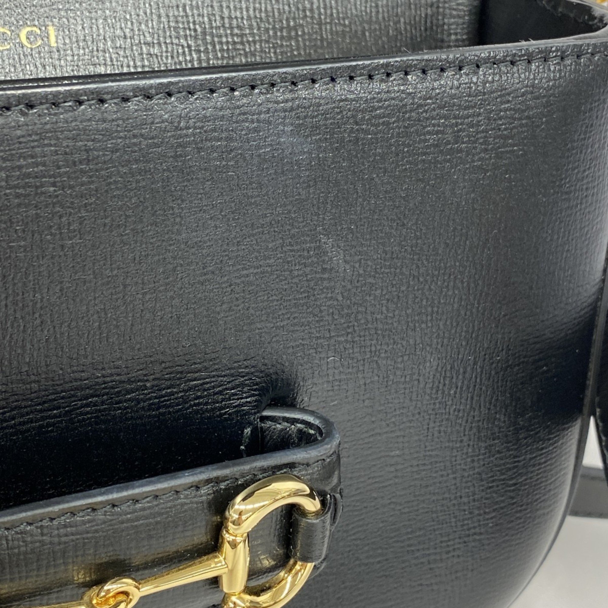 Gucci Shoulder Bag Shelly Line Horsebit 658574 Leather Black Women's