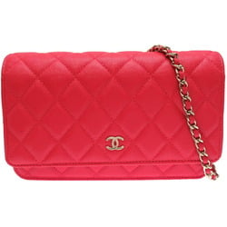 Chanel Seal Matelasse Chain Wallet Women's Shoulder Bag Caviar Skin Red