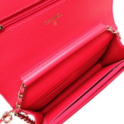 Chanel Seal Matelasse Chain Wallet Women's Shoulder Bag Caviar Skin Red