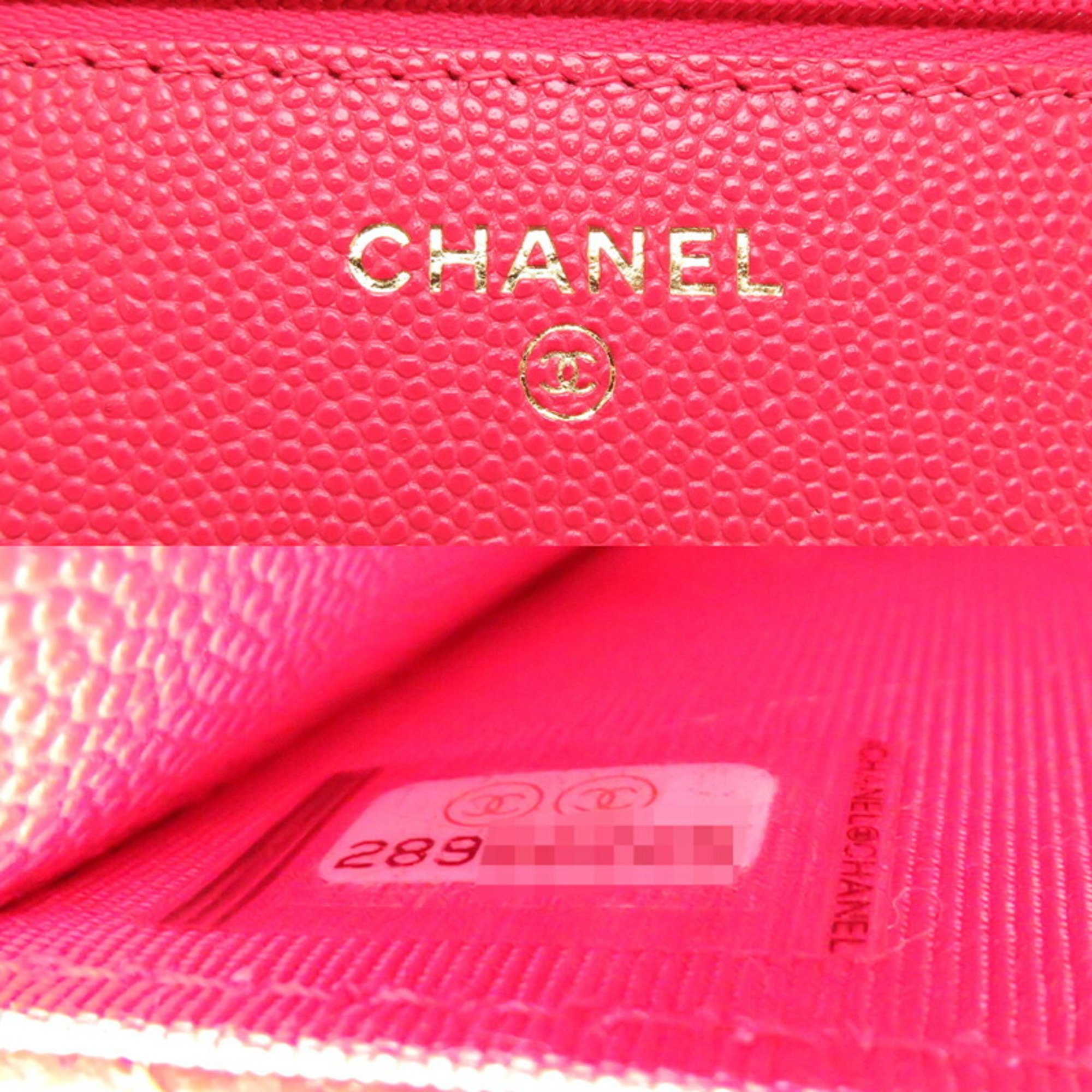 Chanel Seal Matelasse Chain Wallet Women's Shoulder Bag Caviar Skin Red