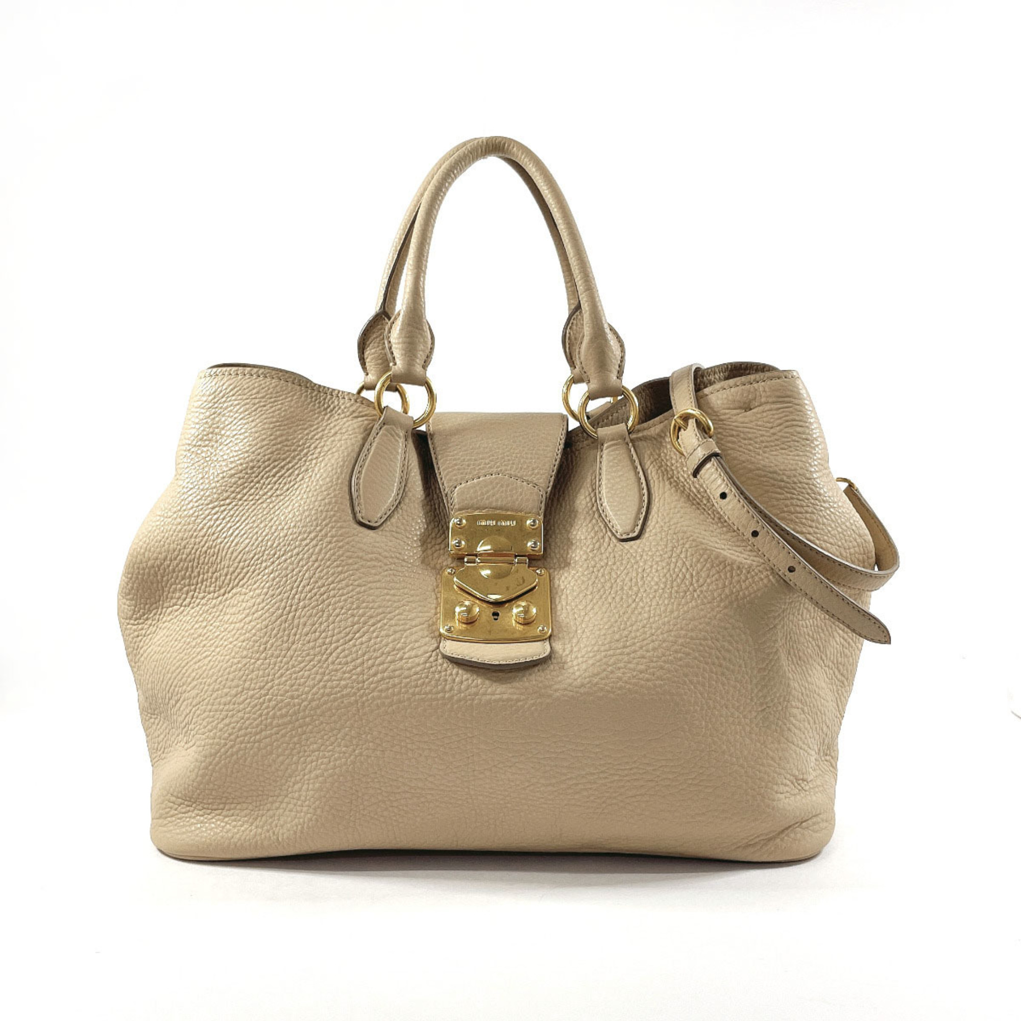 MIU Miu handbag leather beige ladies N4106194