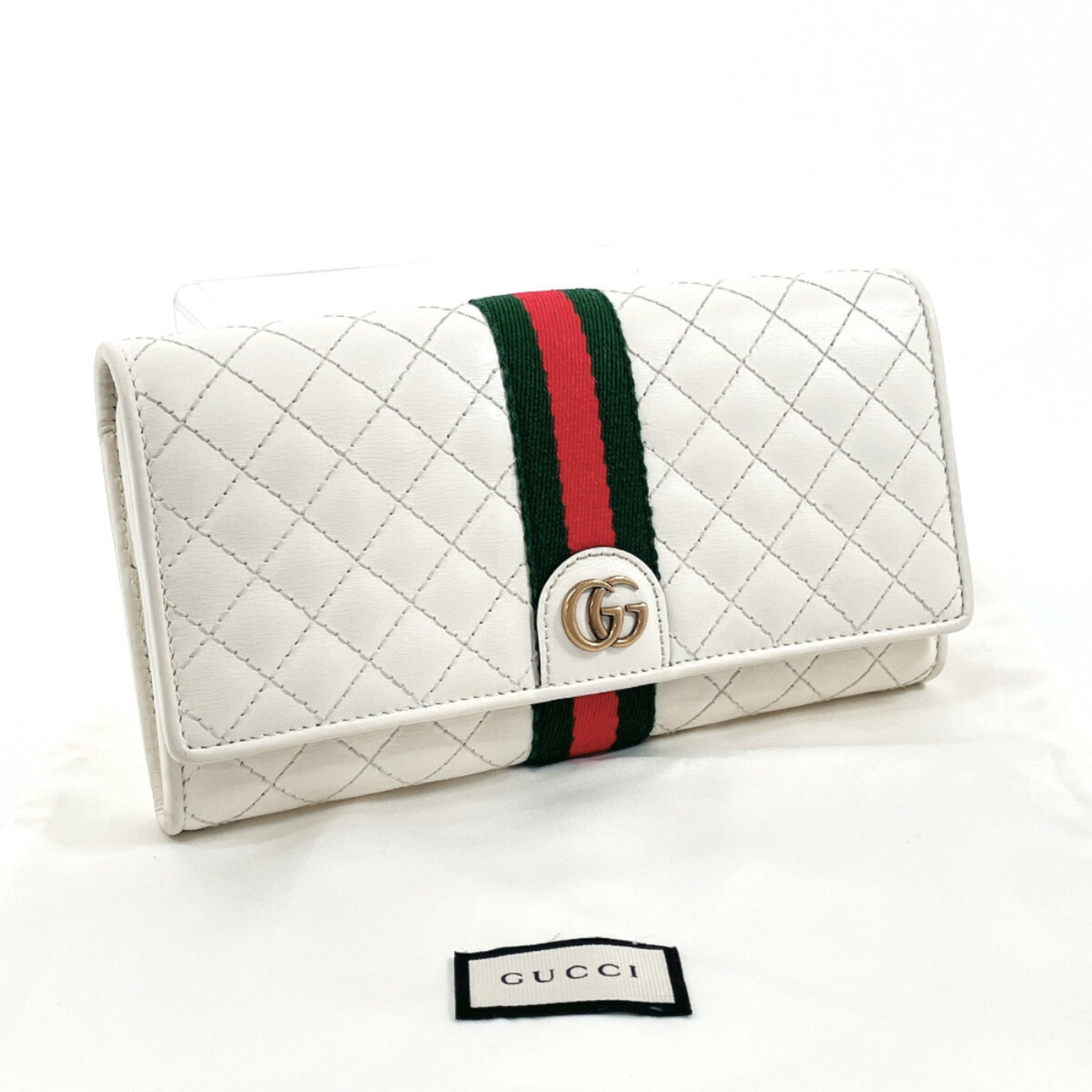 GUCCI GG Marmont Quilted 536451 Long Wallet Leather White Women's N4106180