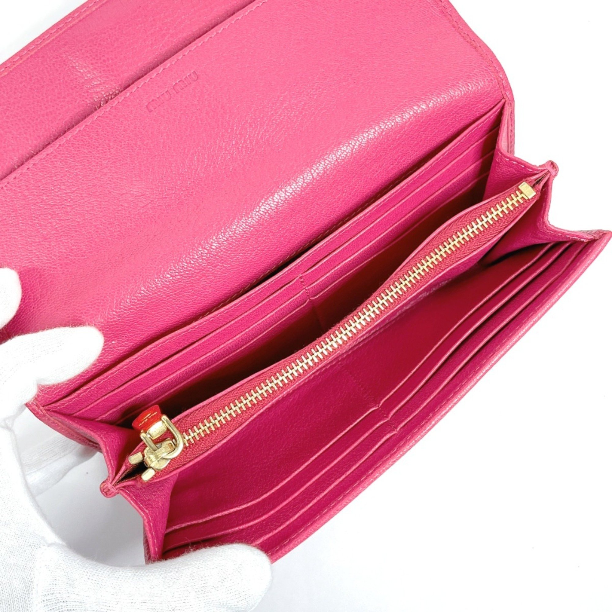 MIU Miu long wallet leather pink ladies