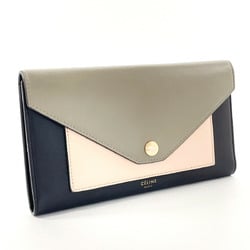 CELINE Tri-folded Long Wallet Leather Black Women's