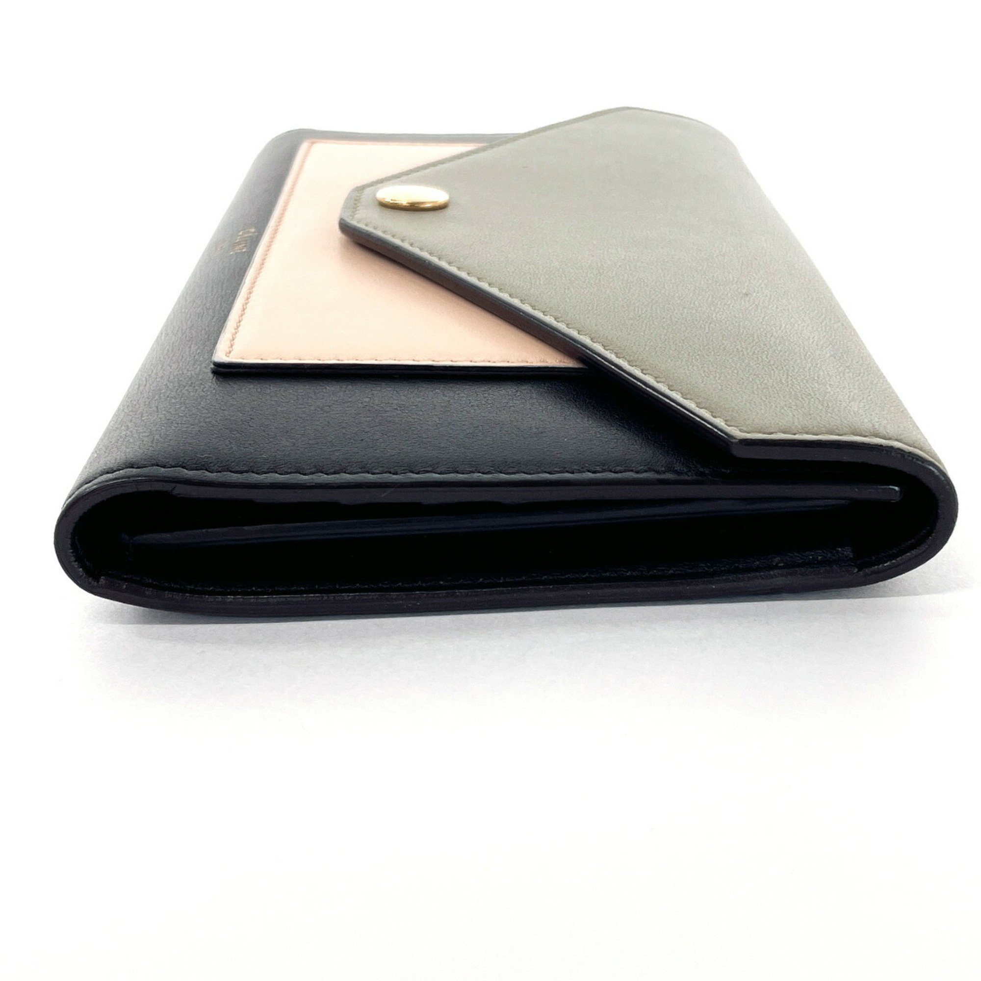 CELINE Tri-folded Long Wallet Leather Black Women's