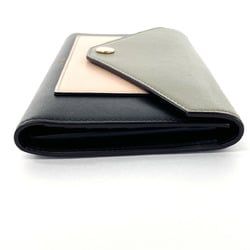 CELINE Tri-folded Long Wallet Leather Black Women's