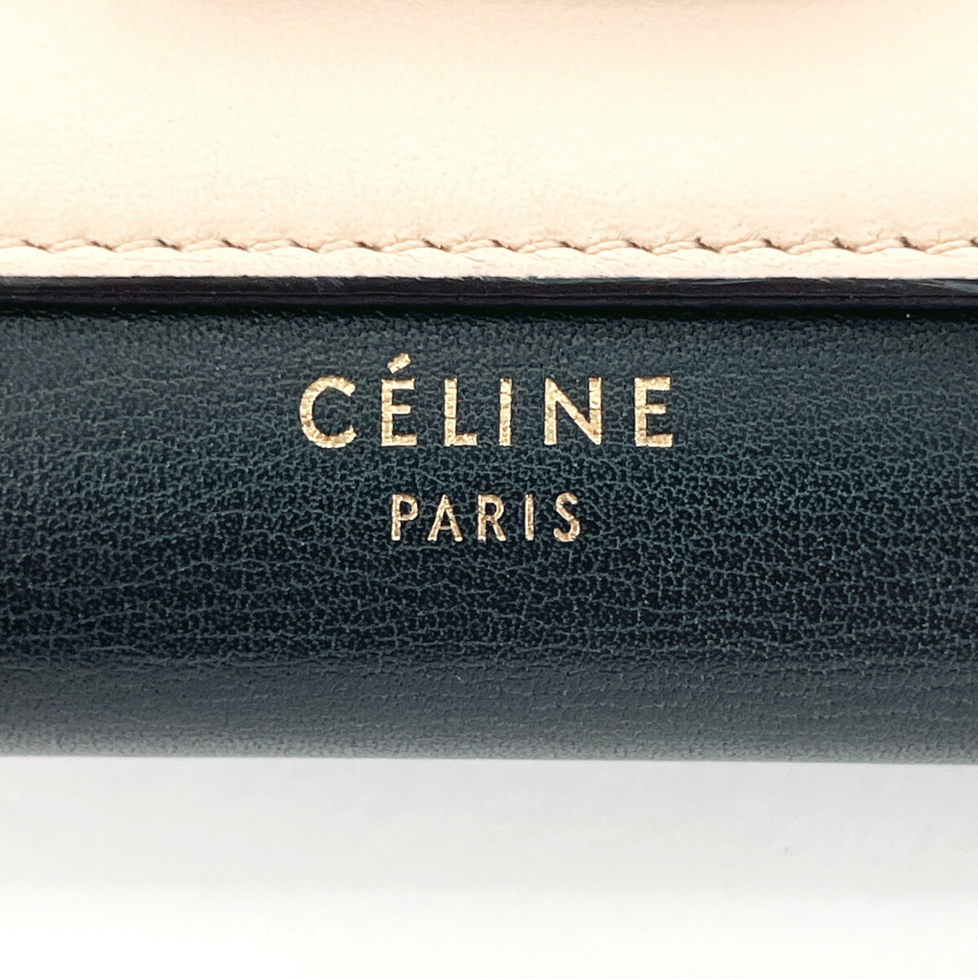 CELINE Tri-folded Long Wallet Leather Black Women's