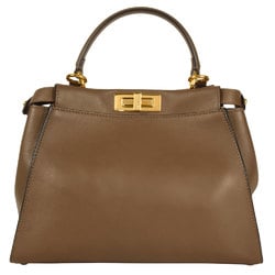 FENDI Peekaboo Regular Handbag Leather Brown Shoulder Bag Pecan