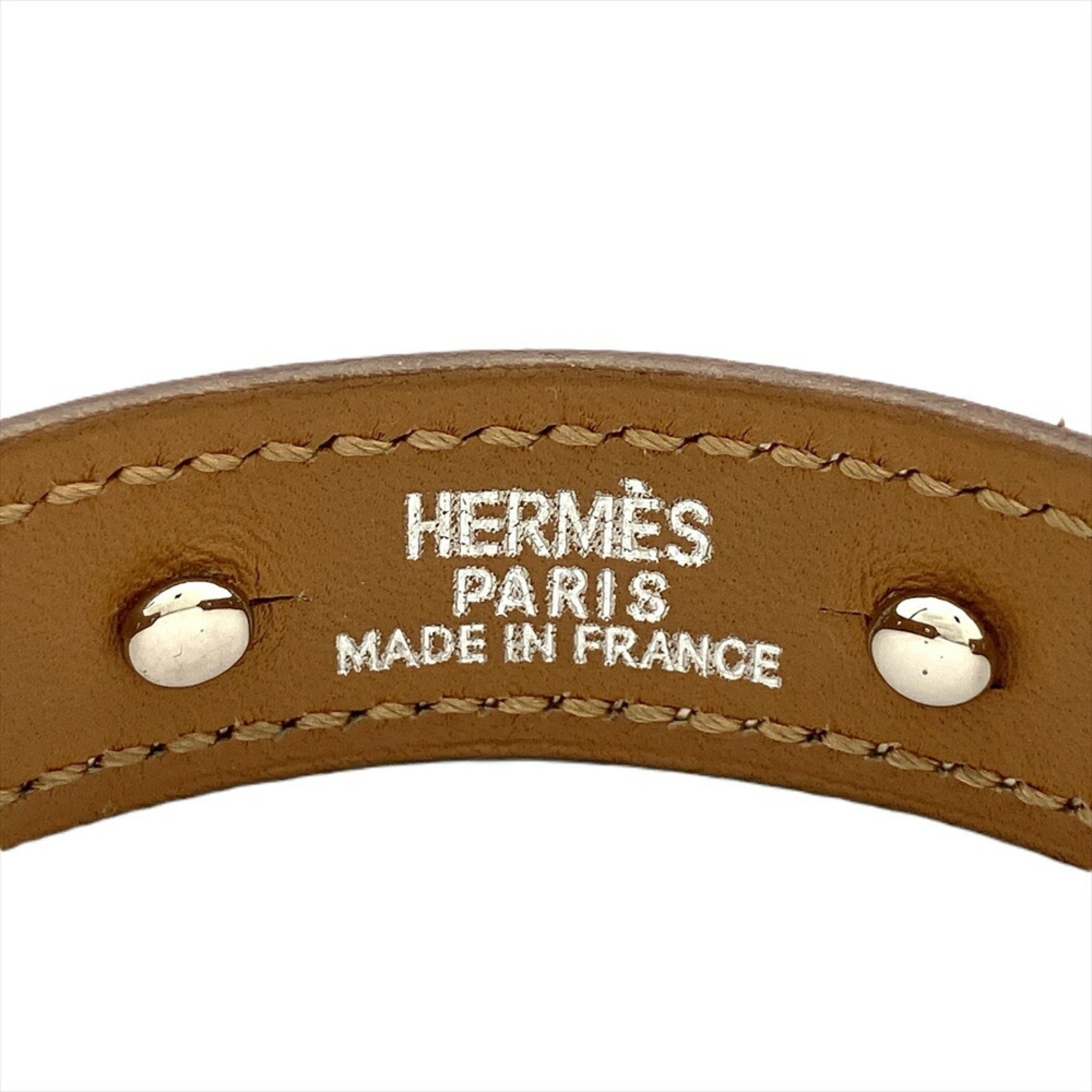 Hermes HERMES Bangle Cuff Metal Leather M □D Engraved Silver Unisex