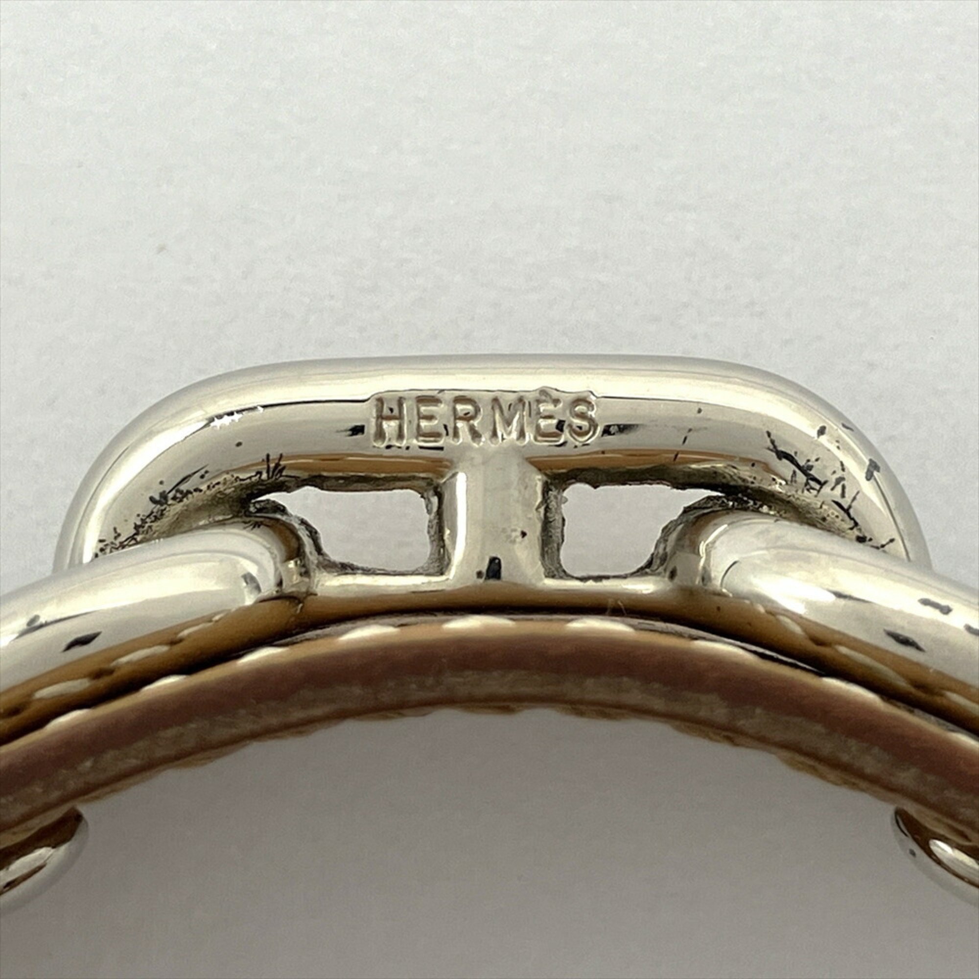 Hermes HERMES Bangle Cuff Metal Leather M □D Engraved Silver Unisex