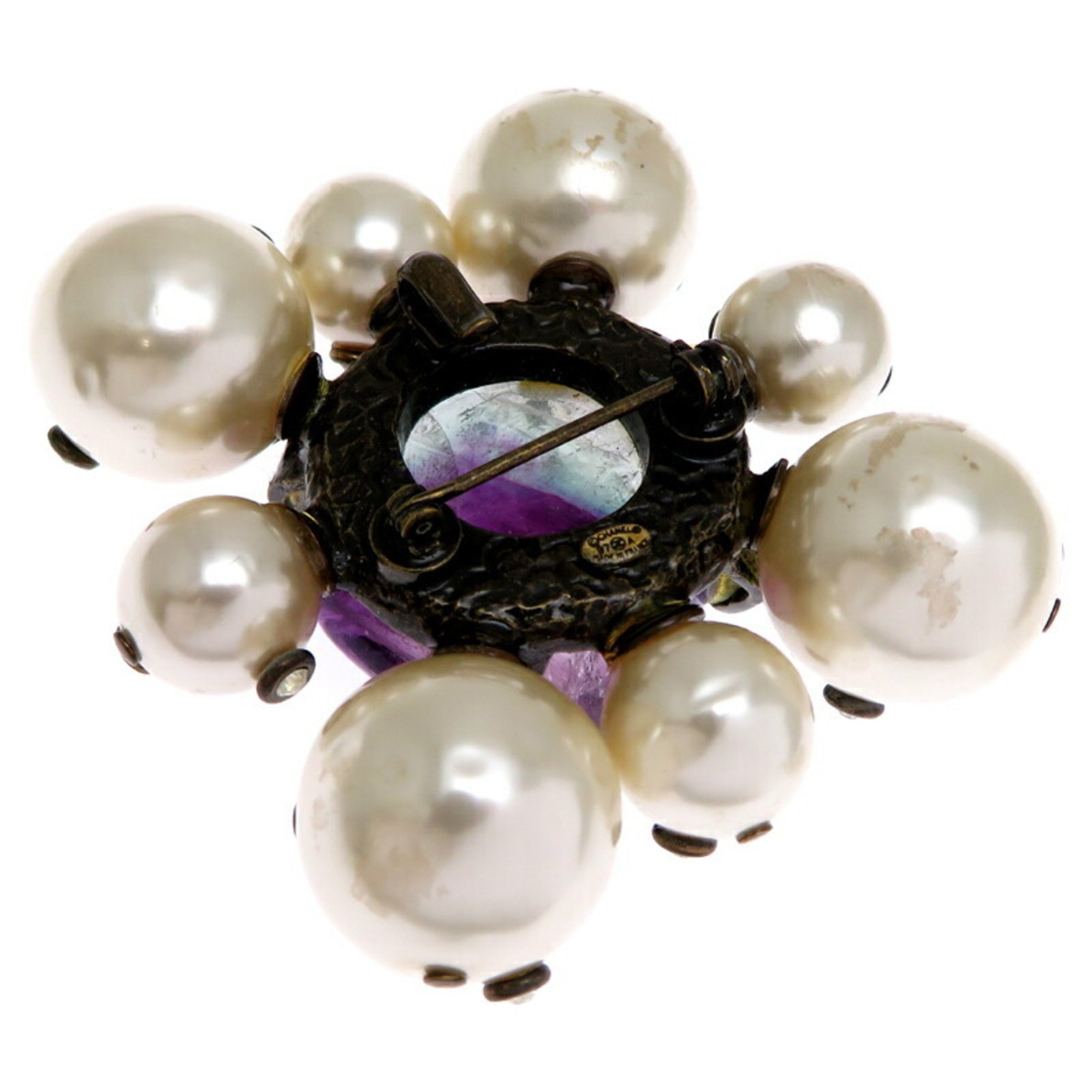 Chanel Stone Faux Pearl Women's Brooch Metal