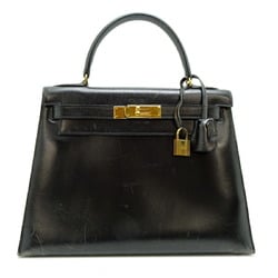 Hermes Kelly 28 O stamped 1985 Women's handbag Box calf Black