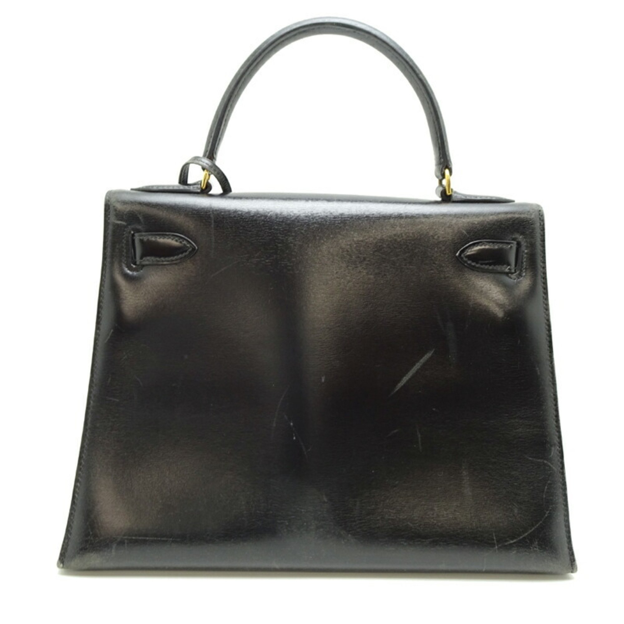 Hermes Kelly 28 O stamped 1985 Women's handbag Box calf Black