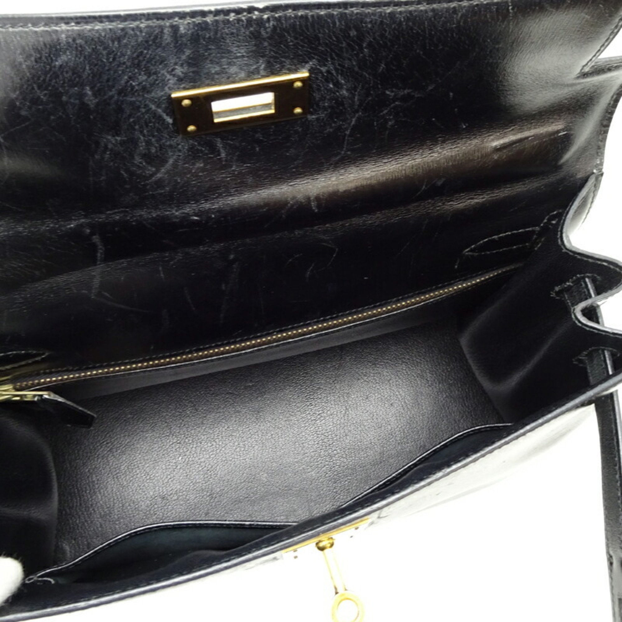 Hermes Kelly 28 O stamped 1985 Women's handbag Box calf Black