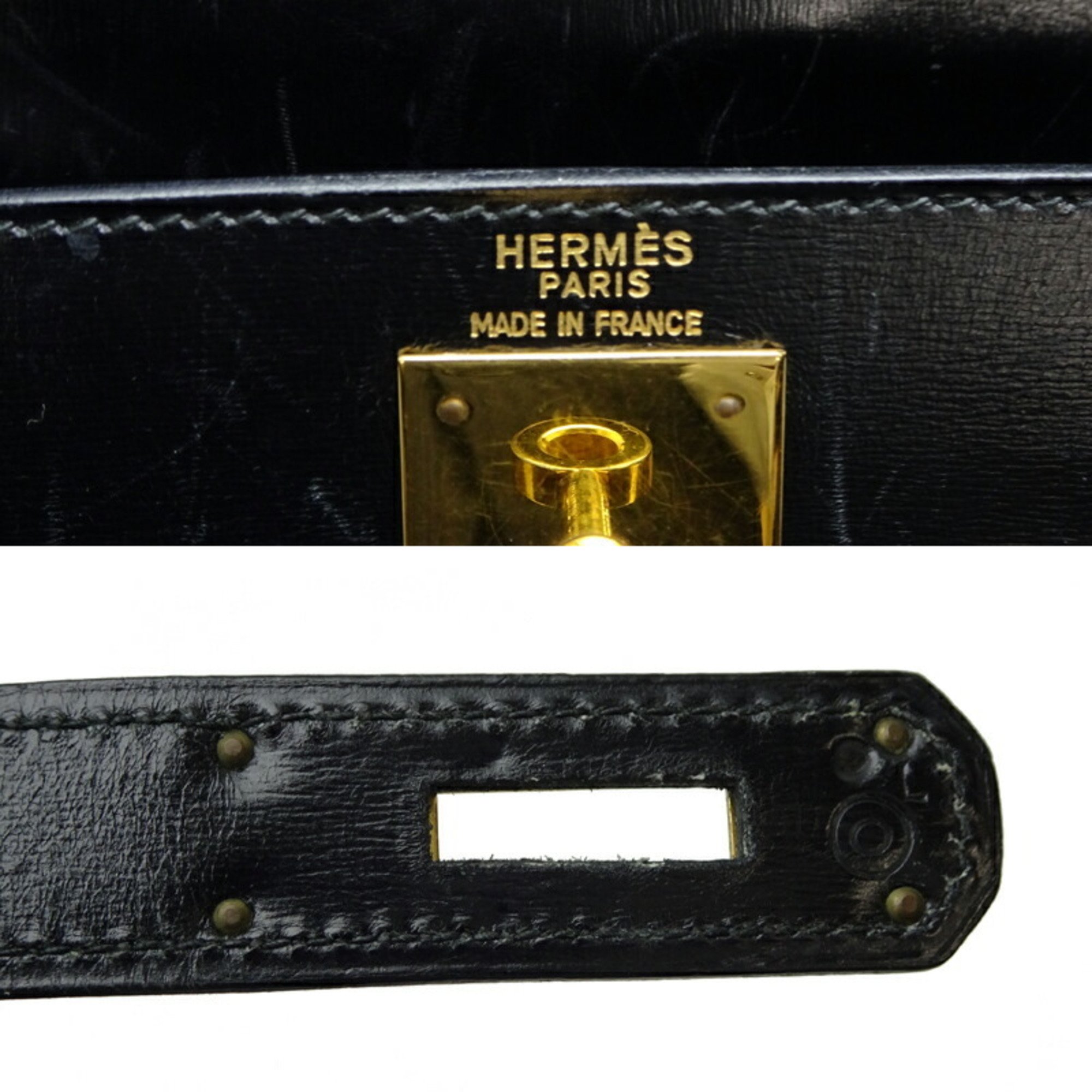 Hermes Kelly 28 O stamped 1985 Women's handbag Box calf Black