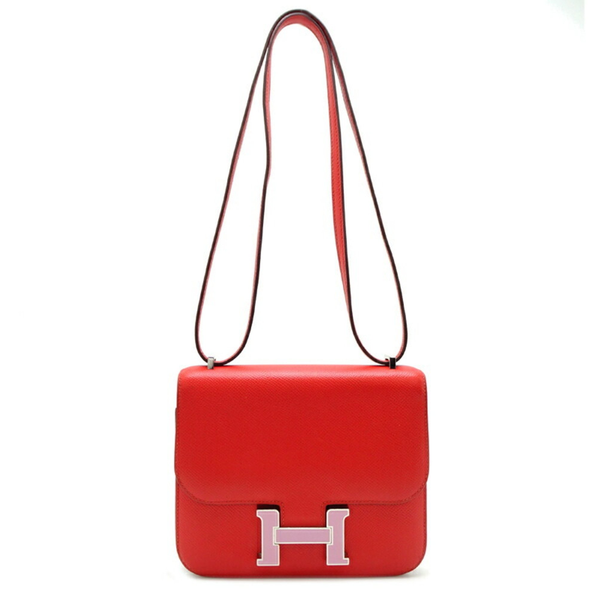 Hermes Constance D engraved ladies shoulder bag Veau Epsom Rouge Coeur (Red)