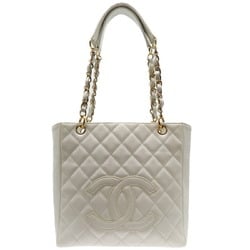 Chanel Seal PST Chain Tote Women's Bag Caviar Skin White