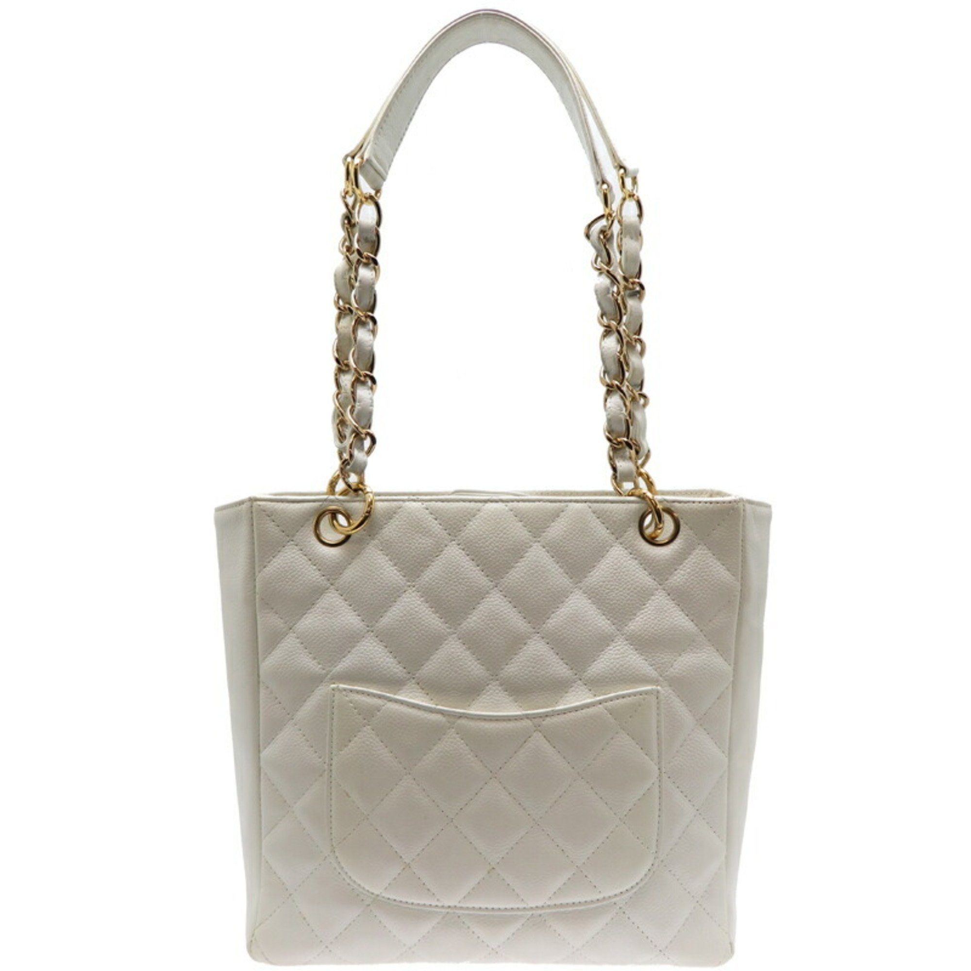 Chanel Seal PST Chain Tote Women's Bag Caviar Skin White