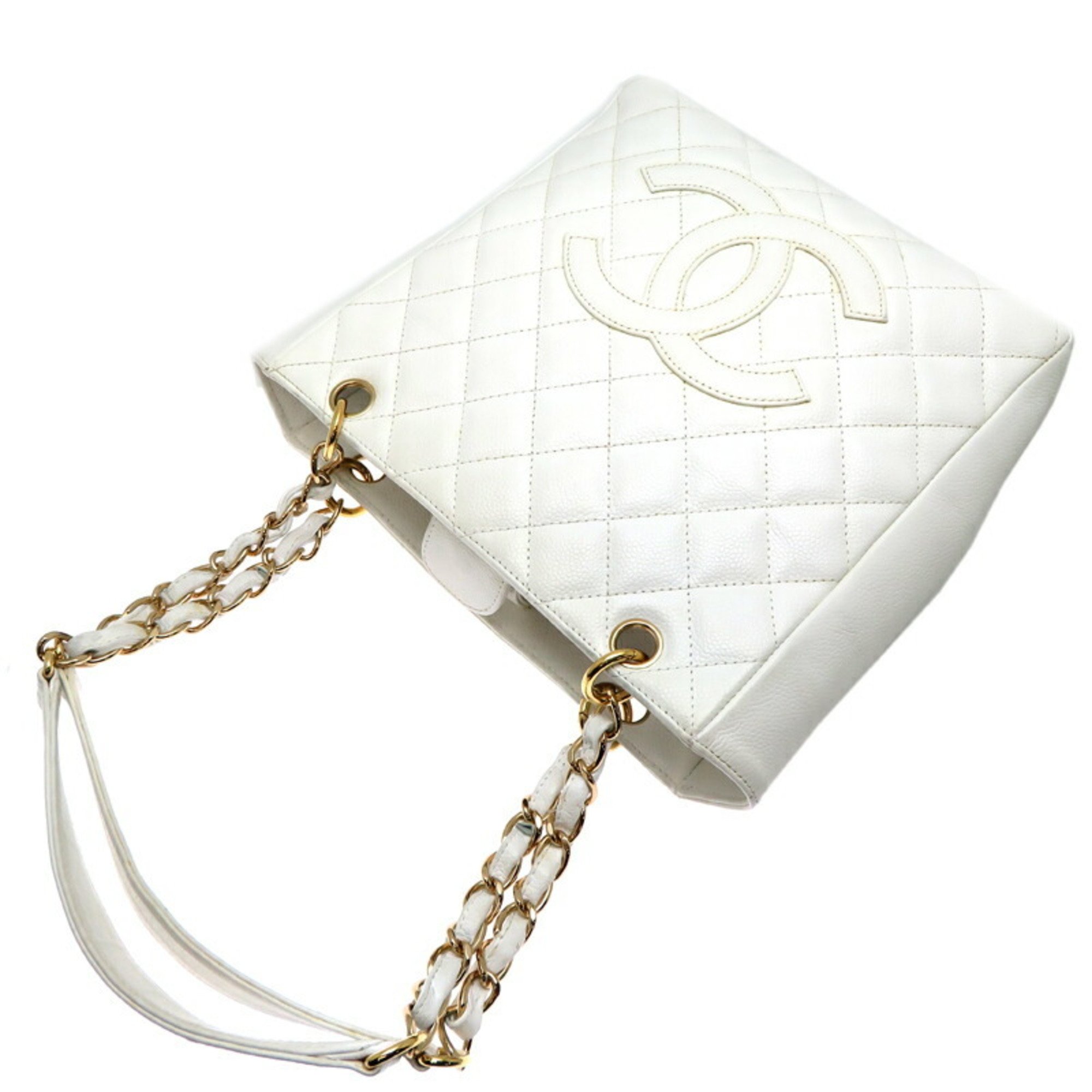 Chanel Seal PST Chain Tote Women's Bag Caviar Skin White