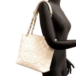 Chanel Seal PST Chain Tote Women's Bag Caviar Skin White