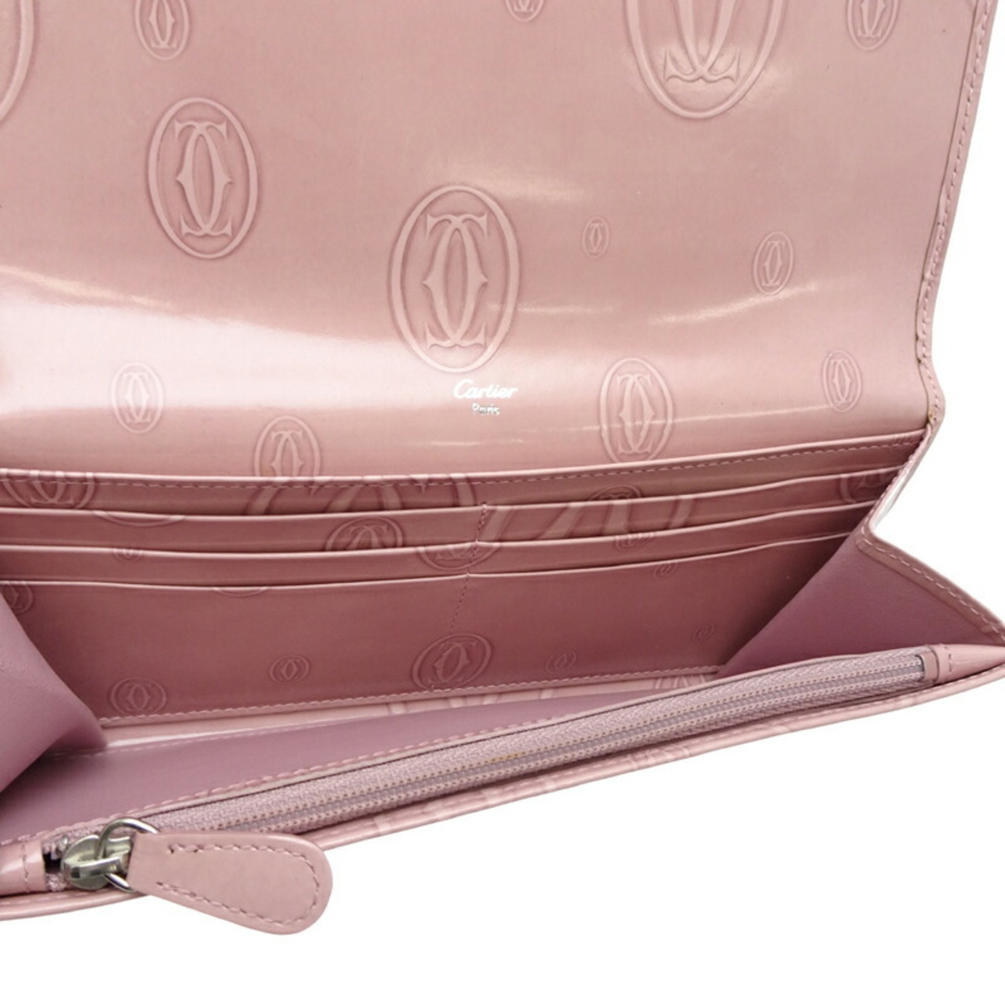 Cartier Happy Birthday Long Wallet Women's L3000347 Patent Calfskin Pink