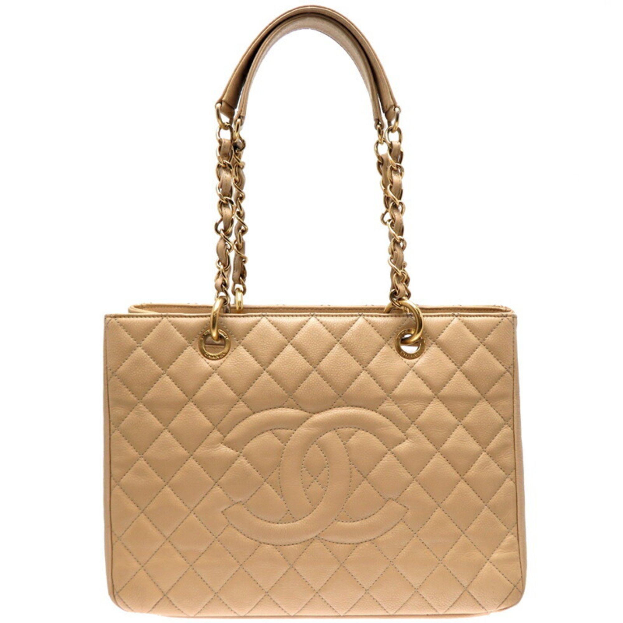 Chanel Seal GST Chain Tote Women's Bag Caviar Skin Beige