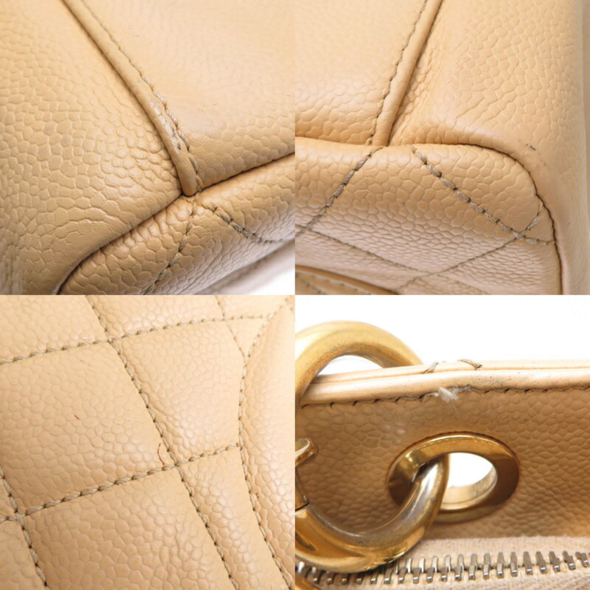 Chanel Seal GST Chain Tote Women's Bag Caviar Skin Beige