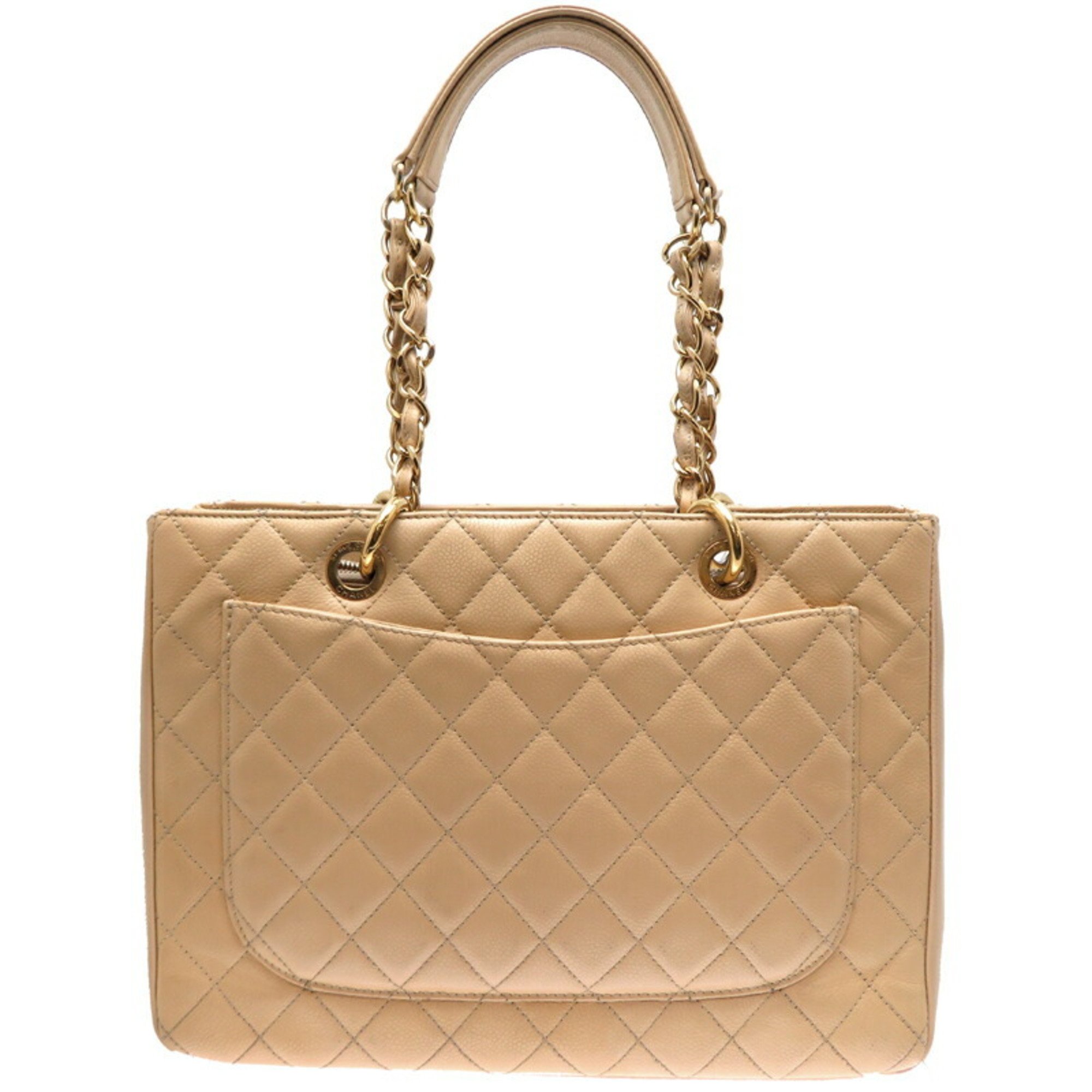 Chanel Seal GST Chain Tote Women's Bag Caviar Skin Beige