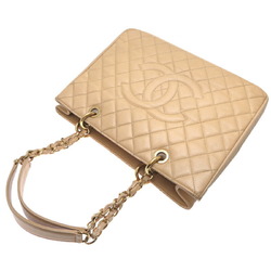 Chanel Seal GST Chain Tote Women's Bag Caviar Skin Beige