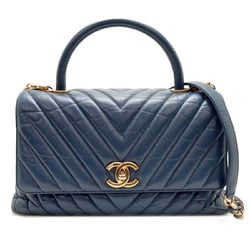 Chanel V-stitch Coco handle chain shoulder women's handbag in calf leather, blue