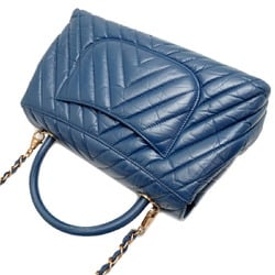 Chanel V-stitch Coco handle chain shoulder women's handbag in calf leather, blue