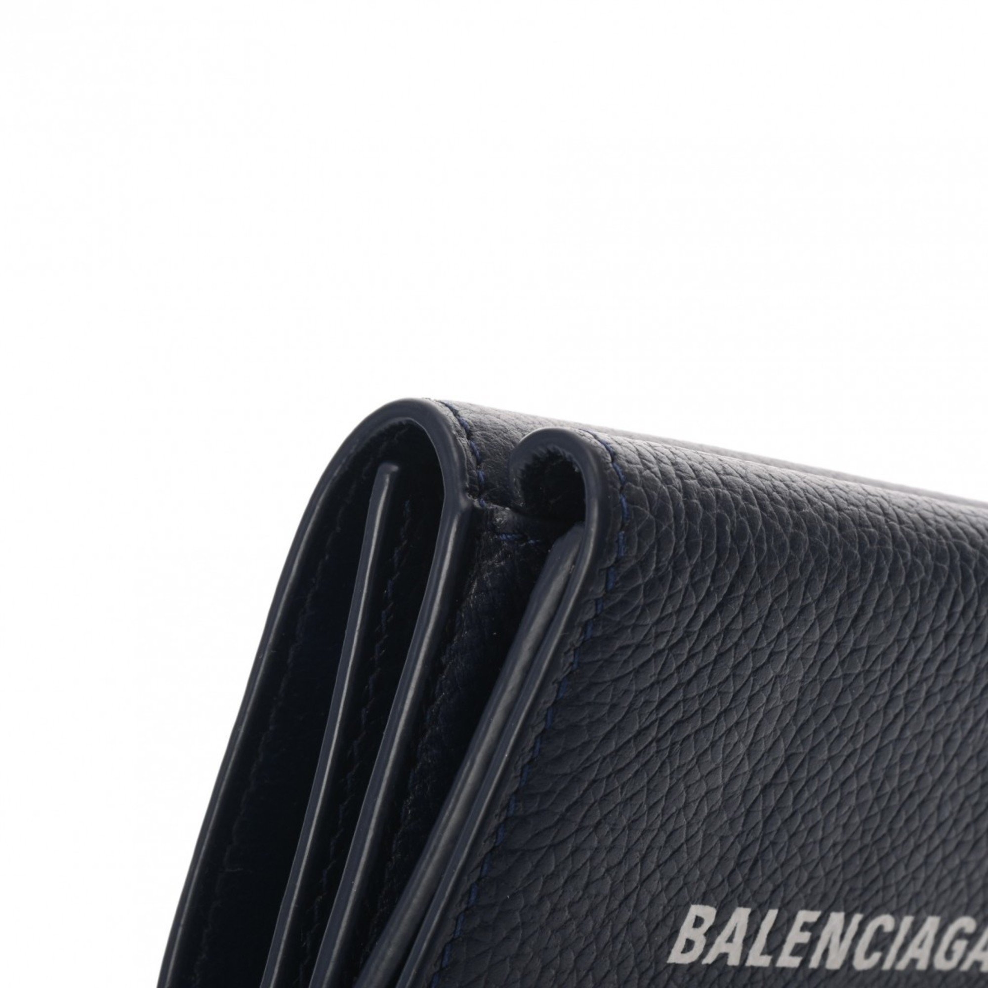 BALENCIAGA Cash Wallet Navy 593813 Unisex Leather Tri-fold