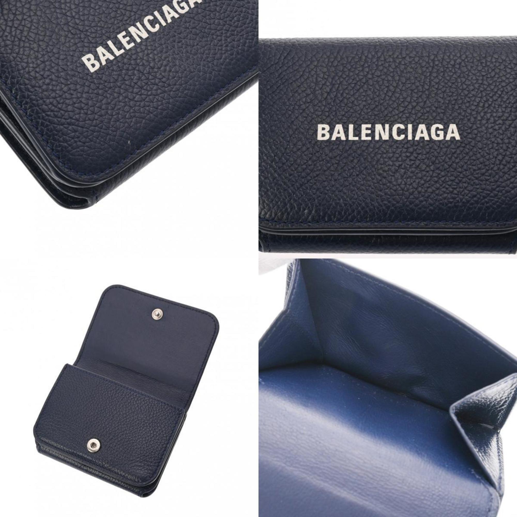 BALENCIAGA Cash Wallet Navy 593813 Unisex Leather Tri-fold