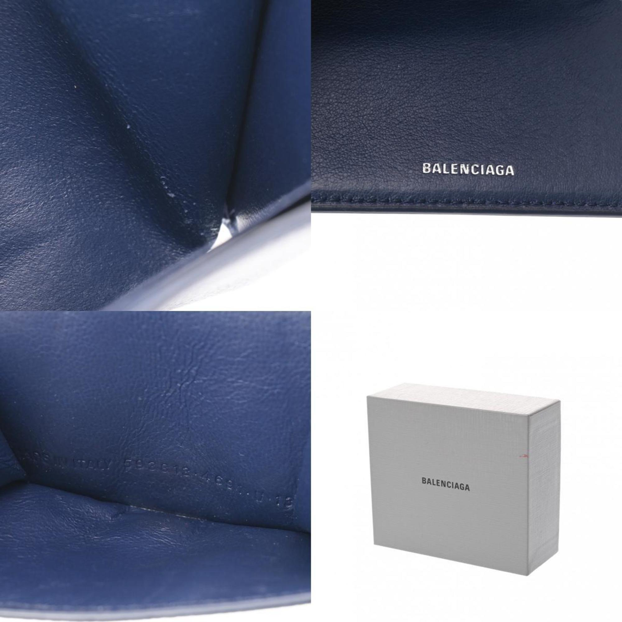 BALENCIAGA Cash Wallet Navy 593813 Unisex Leather Tri-fold