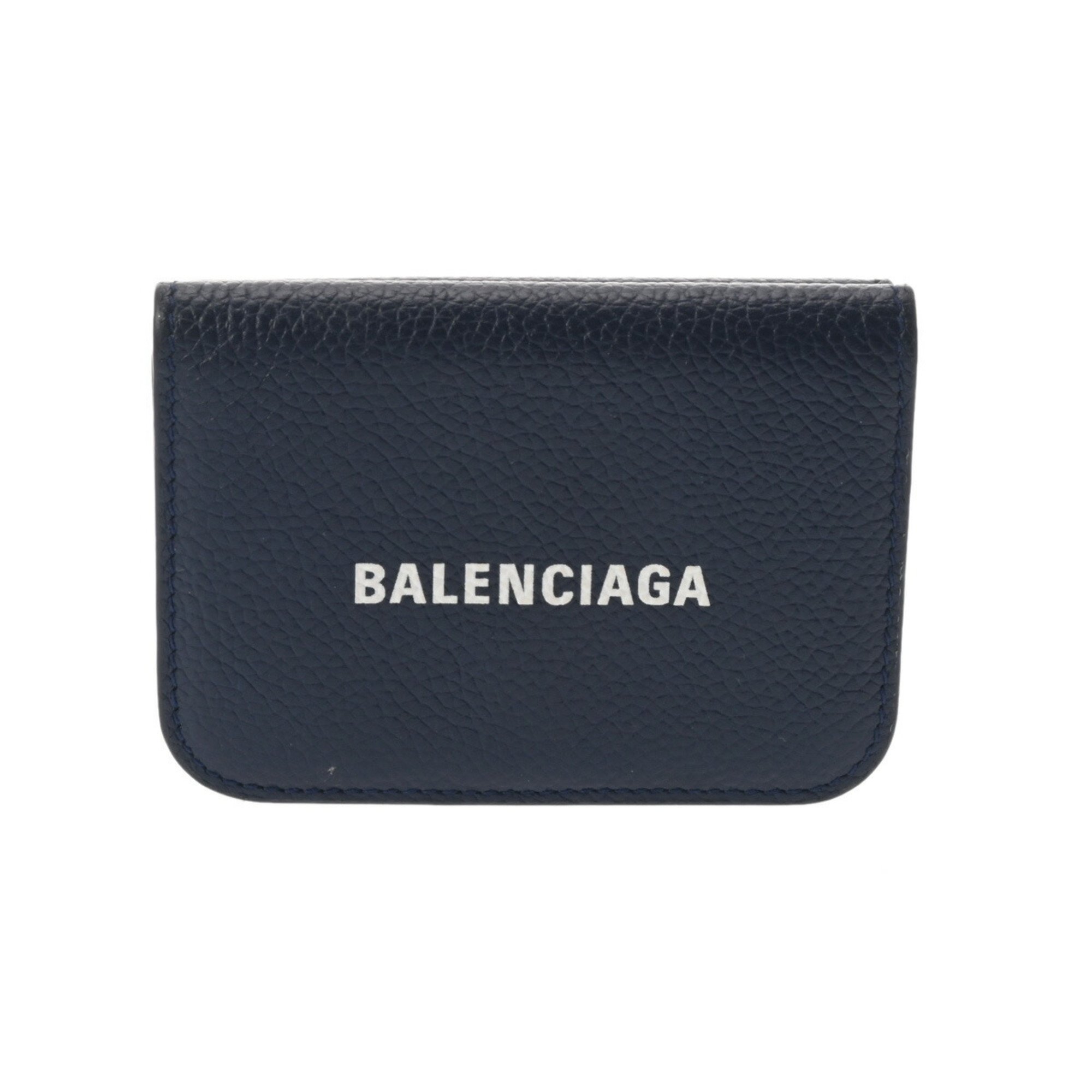 BALENCIAGA Cash Wallet Navy 593813 Unisex Leather Tri-fold