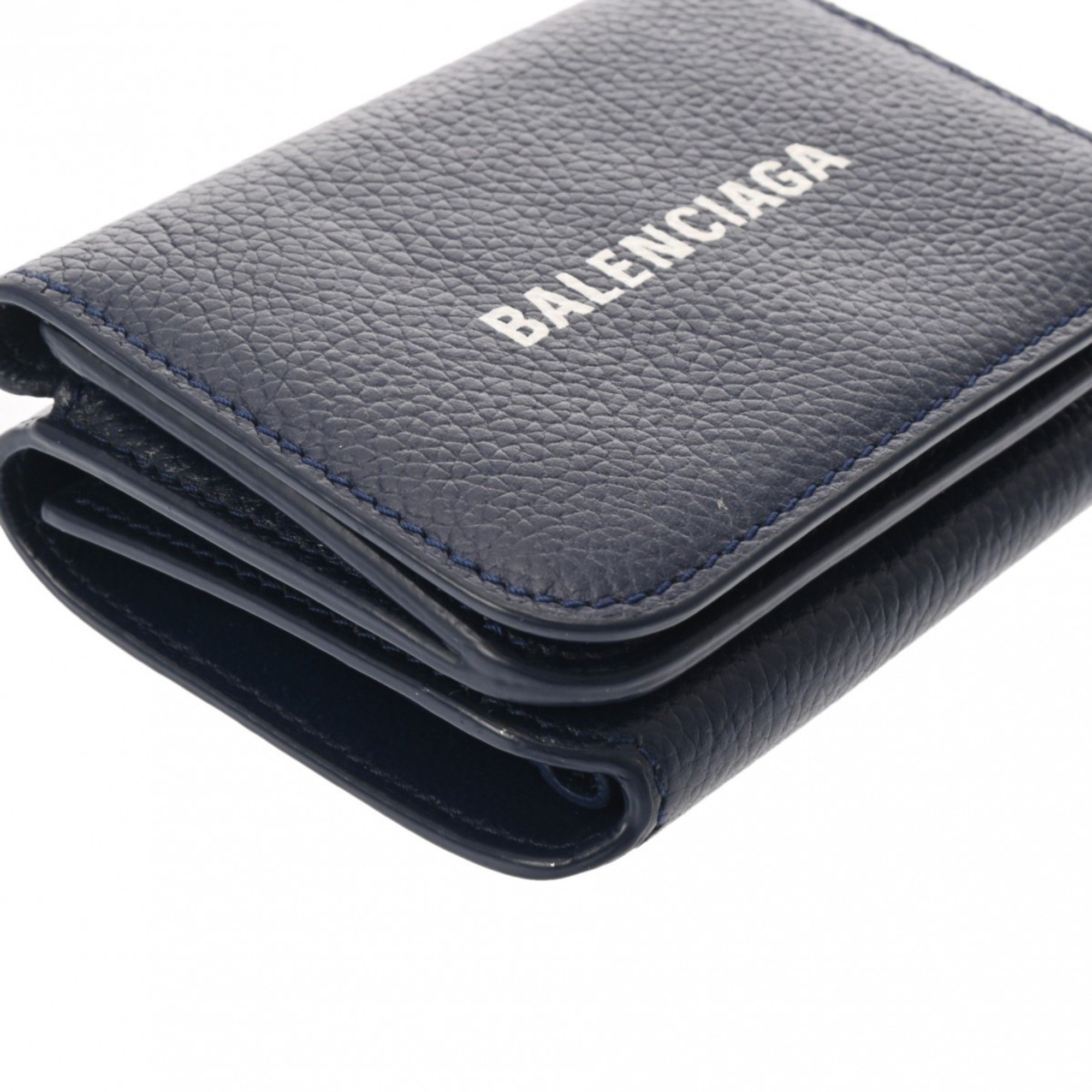 BALENCIAGA Cash Wallet Navy 593813 Unisex Leather Tri-fold