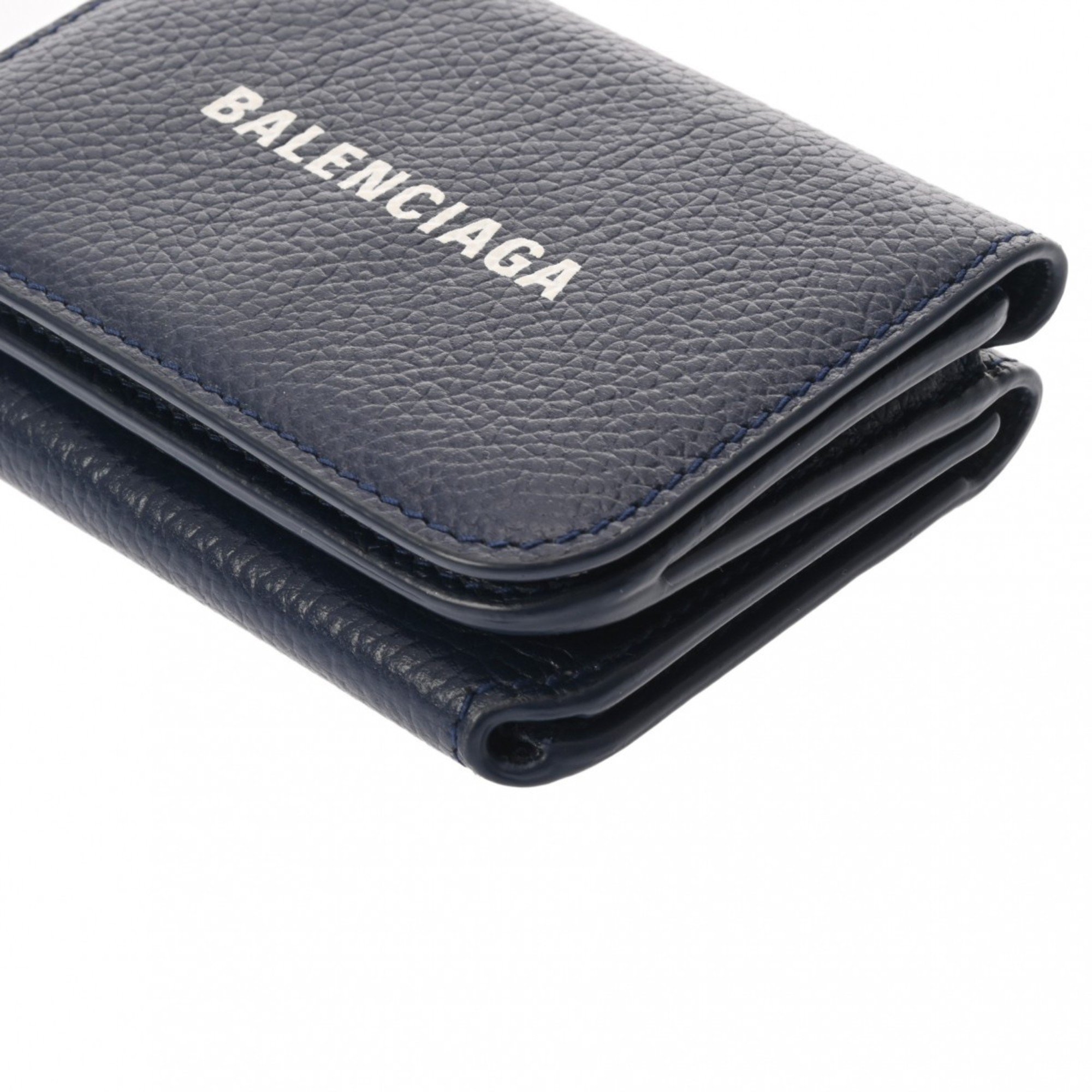 BALENCIAGA Cash Wallet Navy 593813 Unisex Leather Tri-fold