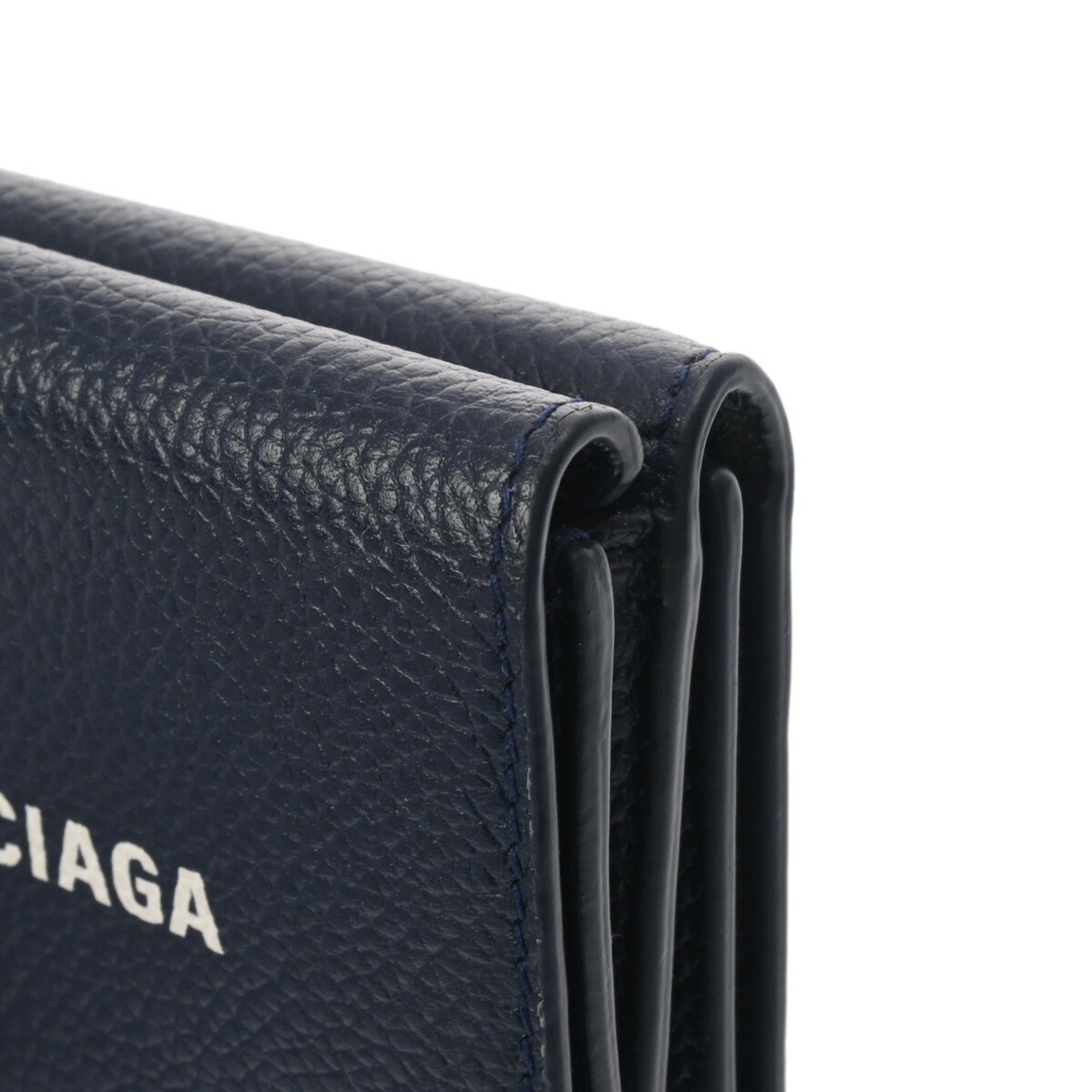 BALENCIAGA Cash Wallet Navy 593813 Unisex Leather Tri-fold