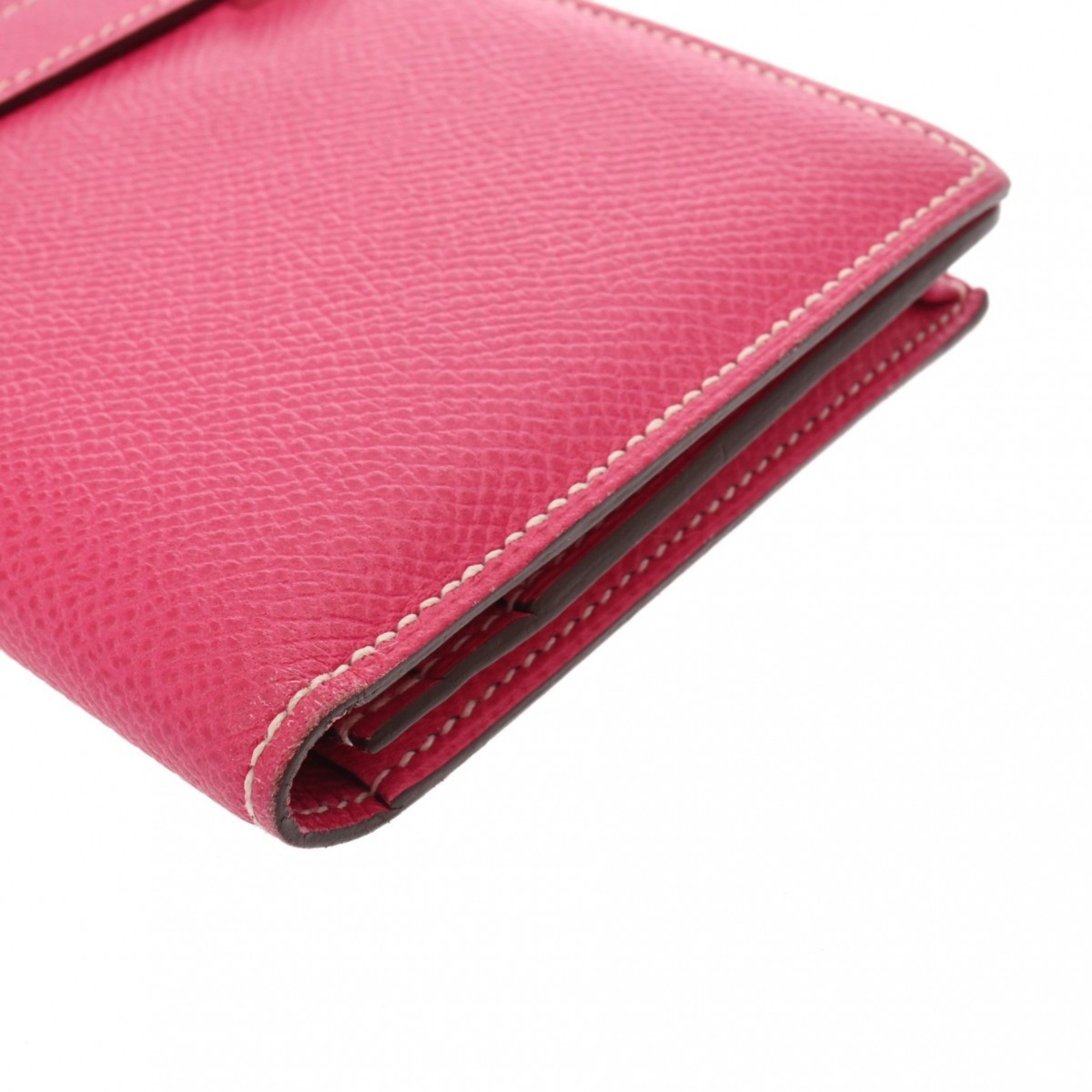 HERMES Bearn Souffle Rose Dirrian □Q stamp (around 2013) Unisex Epsom leather long wallet