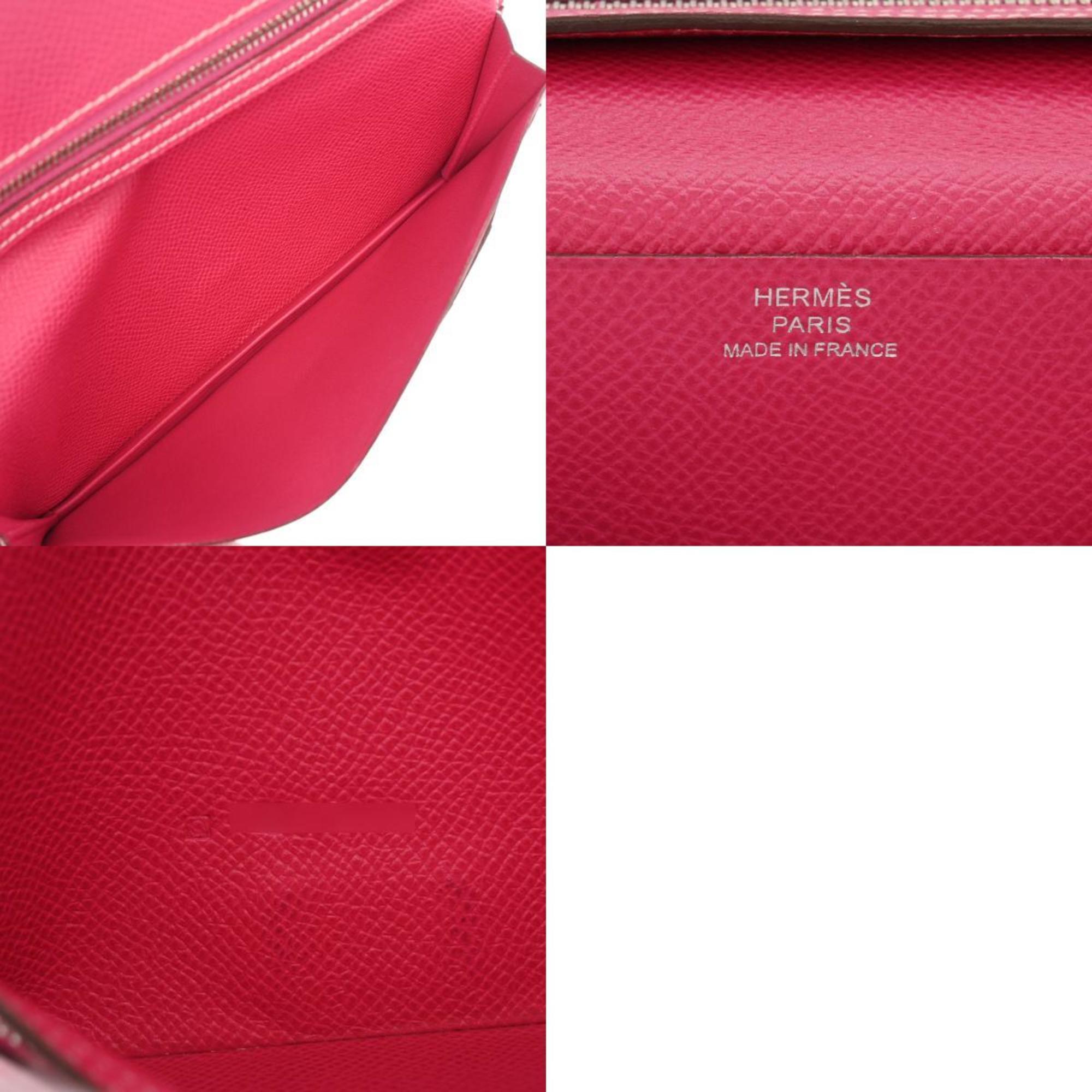 HERMES Bearn Souffle Rose Dirrian □Q stamp (around 2013) Unisex Epsom leather long wallet