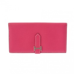 HERMES Bearn Souffle Rose Dirrian □Q stamp (around 2013) Unisex Epsom leather long wallet