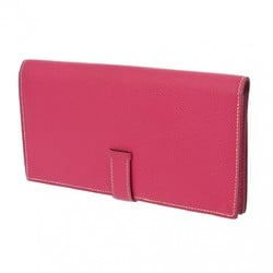 HERMES Bearn Souffle Rose Dirrian □Q stamp (around 2013) Unisex Epsom leather long wallet