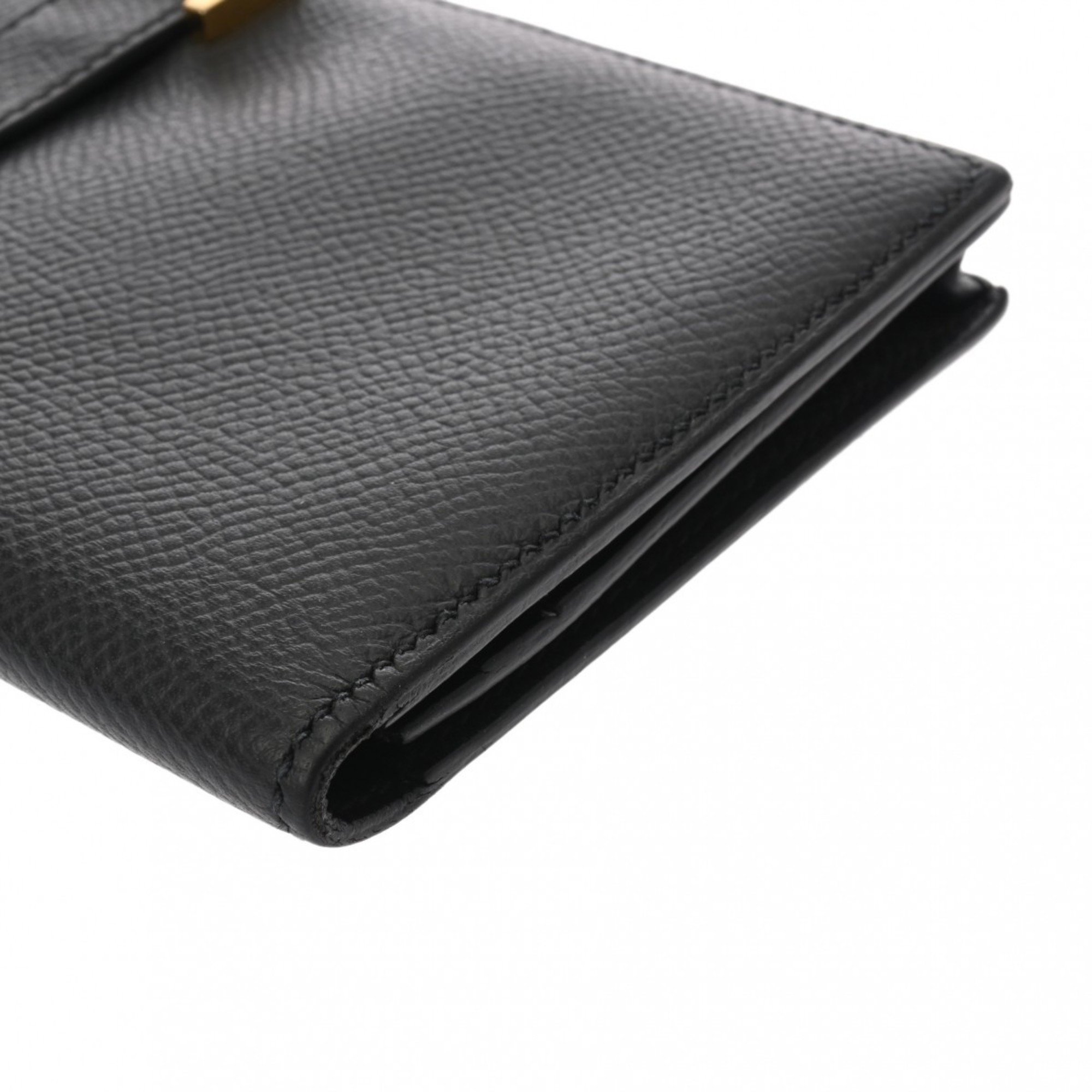 HERMES Hermes Bearn Souffle Black C Stamp (around 2018) Unisex Epsom Leather Long Wallet