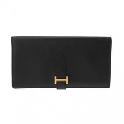 HERMES Hermes Bearn Souffle Black C Stamp (around 2018) Unisex Epsom Leather Long Wallet