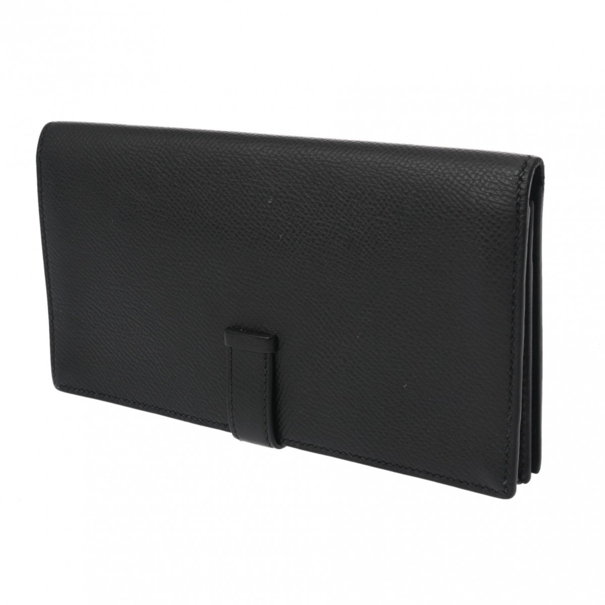 HERMES Hermes Bearn Souffle Black C Stamp (around 2018) Unisex Epsom Leather Long Wallet