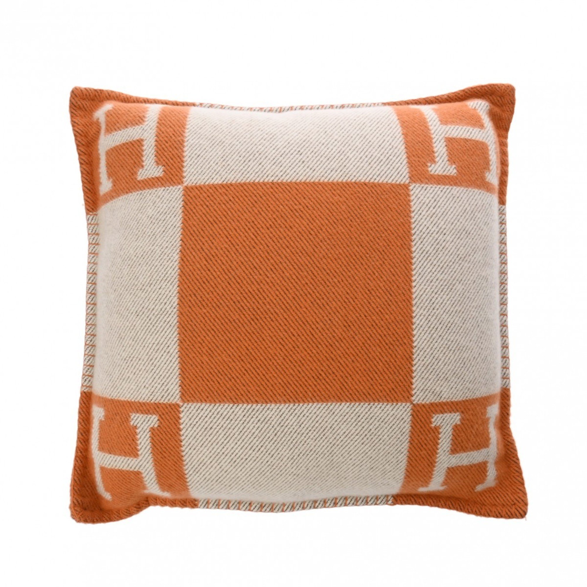 HERMES Cushion Avalon PM Ecru/Potiron Women's 90% Wool/10% Cashmere