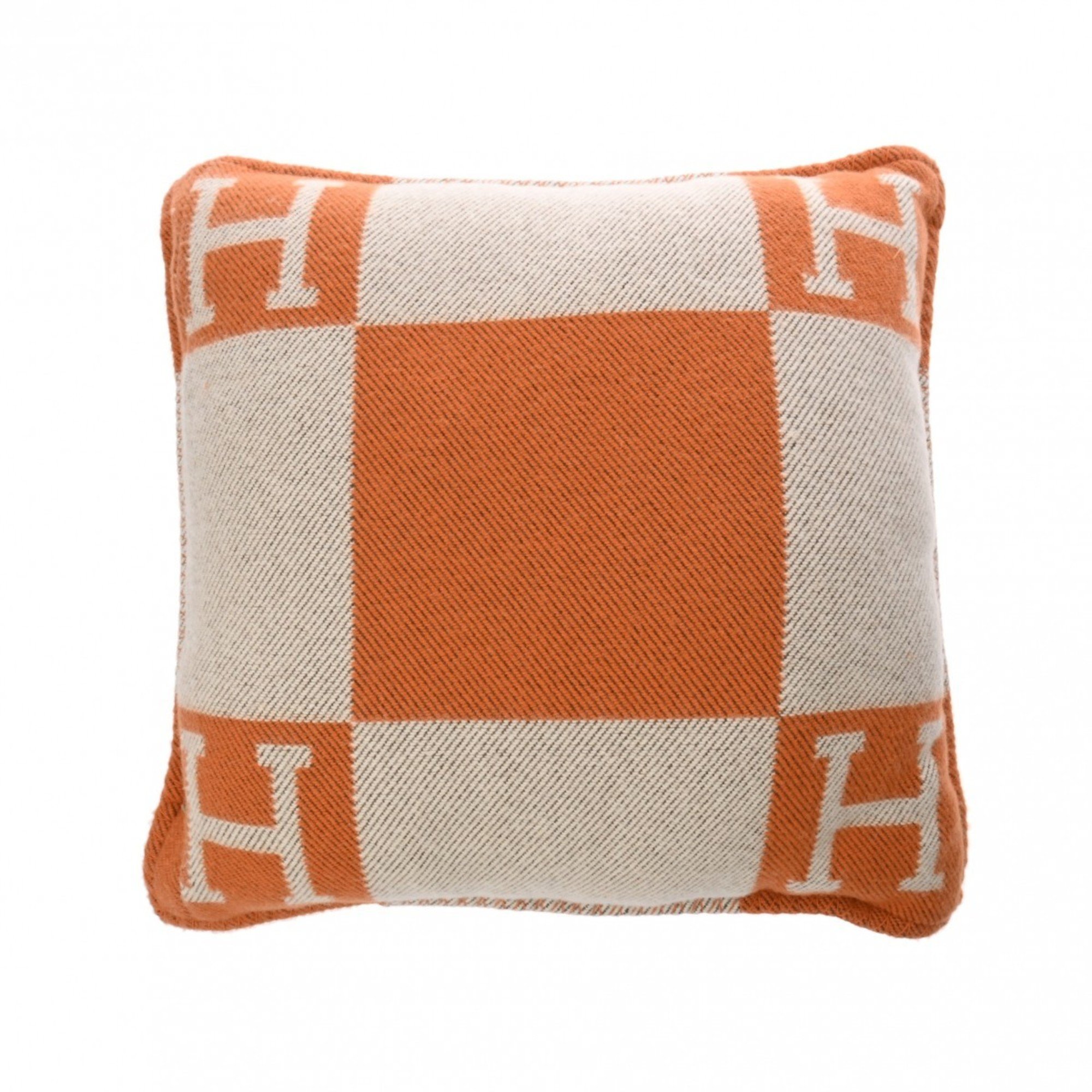 HERMES Cushion Avalon PM Ecru/Potiron Women's 90% Wool/10% Cashmere