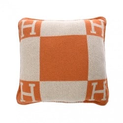 HERMES Cushion Avalon PM Ecru/Potiron Women's 90% Wool/10% Cashmere