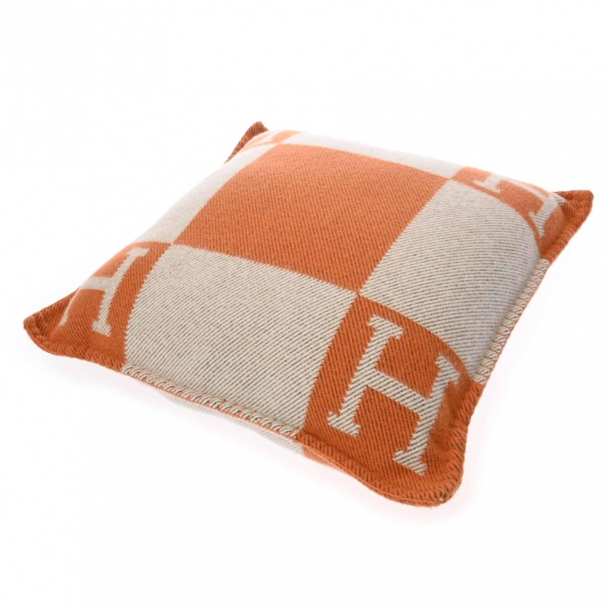 HERMES Cushion Avalon PM Ecru/Potiron Women's 90% Wool/10% Cashmere