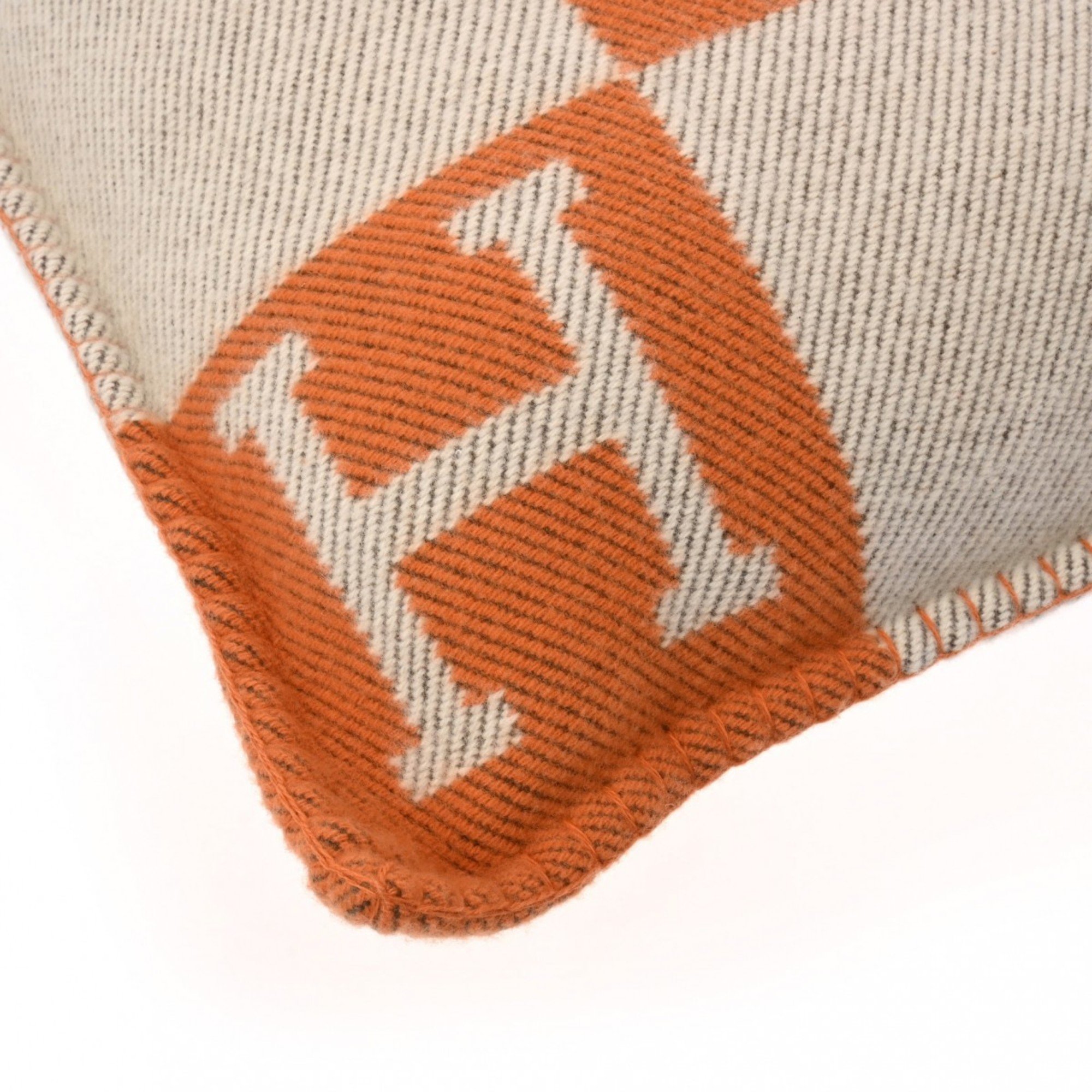 HERMES Cushion Avalon PM Ecru/Potiron Women's 90% Wool/10% Cashmere